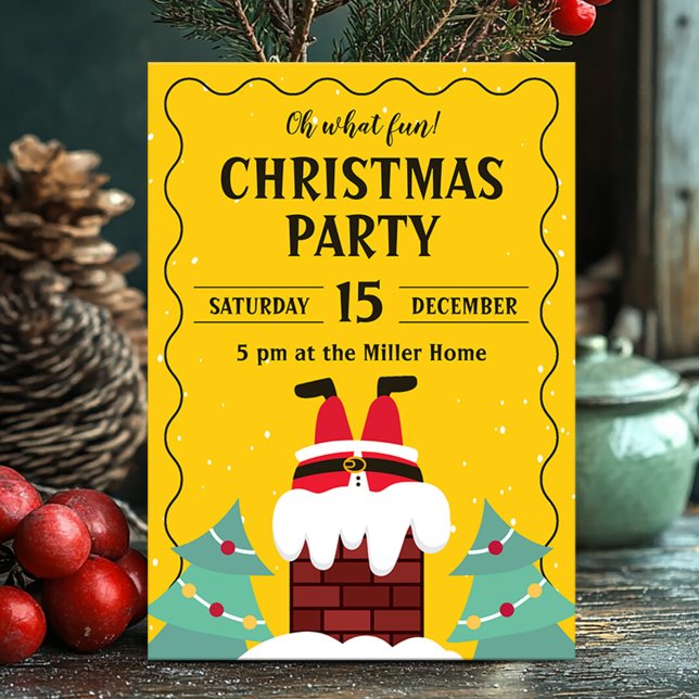 Funny Santa Chimney Christmas Party Invitation (Creator Uploaded)