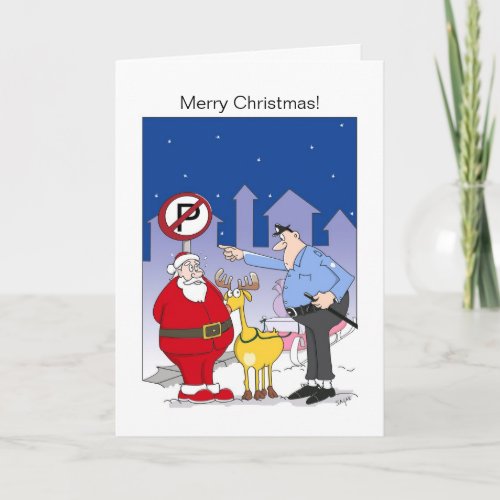 Funny Santa Christmas Card Sleigh In No Park Zone