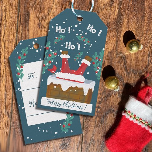 Funny Santa Christmas Dark Blue Gift Tags