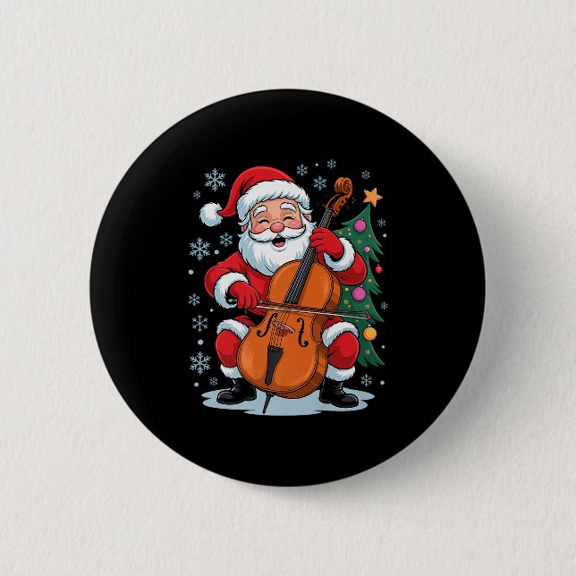 Funny Santa Christmas Design Cello Holiday Xmas Pa Button (Front)