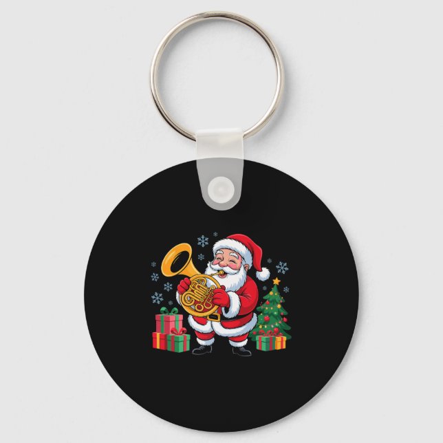 Funny Santa Christmas Design French Horn Holiday X Keychain (Front)