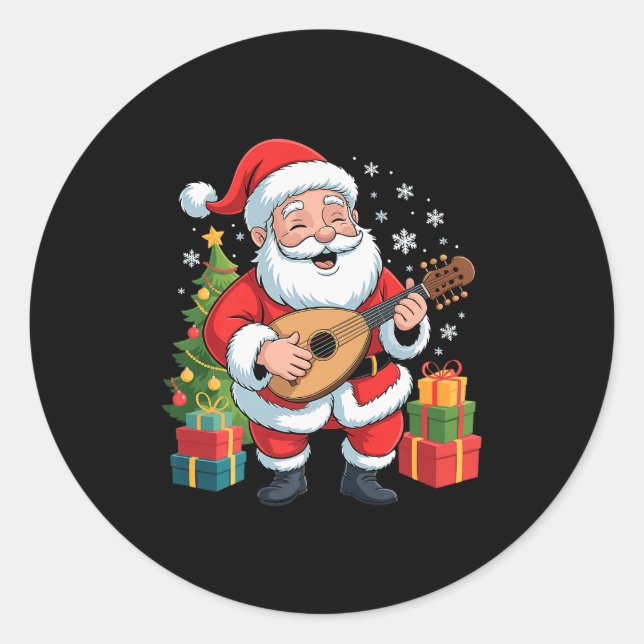 Funny Santa Christmas Design Lute Holiday Xmas Paj Classic Round Sticker (Front)