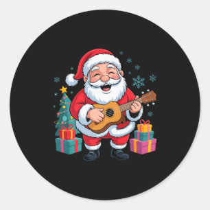 Funny Santa Christmas Design Ukulele Holiday Xmas Classic Round Sticker