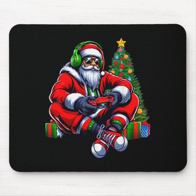 Funny Santa Christmas Gamer Controller Xmas Gaming Mouse Pad (Front)