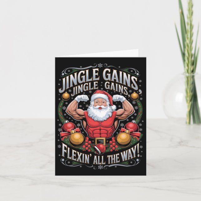 Funny Santa Christmas Gym Workout Motivational Fle Card (Front)
