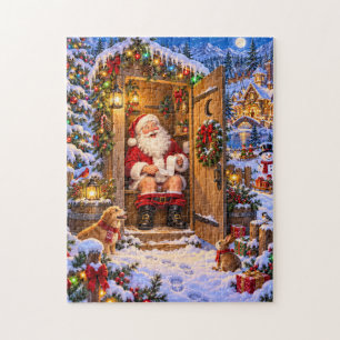 Funny Santa Christmas Outhouse Holiday Jigsaw Puzzle