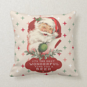 Funny Santa Christmas Wonderful Time for a Beer Throw Pillow