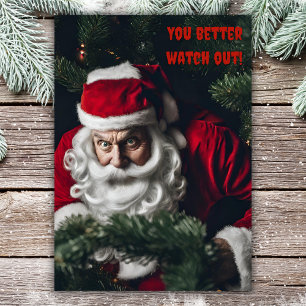 Funny Santa Christmas You Better Watch Out  Holiday Card