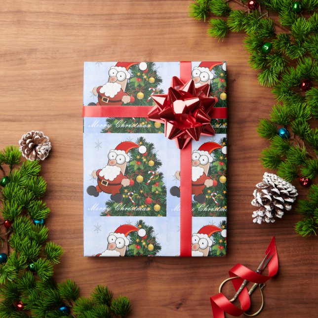 Funny Santa Claus and Christmas tree Wrapping Paper (Holiday Gift)