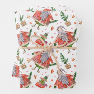 Funny Santa Claus and Christmas Trees Wrapping Paper Sheets