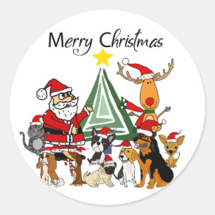 Funny Santa Claus and Friends Christmas Cartoon Classic Round Sticker