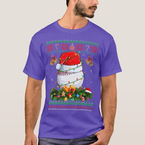 Funny Santa Claus Baseball Ball Wreath Christmas L T_Shirt