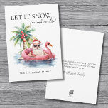 Funny Santa Claus Beach Christmas Holiday Card<br><div class="desc">Let It Snow... Somewhere Else! This playful tropical Christmas card is perfect for sending warm and humorous holiday wishes. The front features a relaxed Santa Claus in sunglasses, lounging in a pink flamingo floaty on the ocean, with a palm tree decorated in ornaments and gentle ocean waves completing the scene....</div>