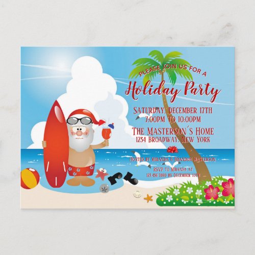 Funny Santa Claus Beach Holiday Party Invitation Postcard