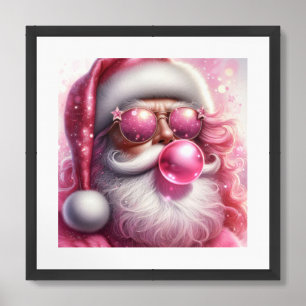 Funny Santa Claus blowing pink bubble gum Framed Art