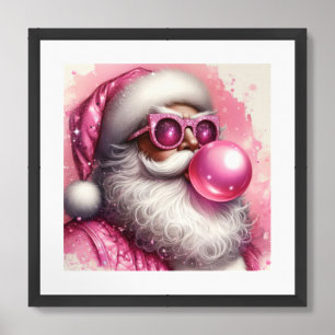 Funny Santa Claus blowing pink bubble gum Framed Art