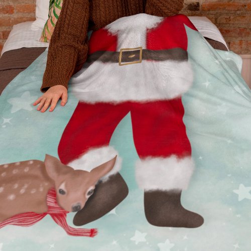 Funny Santa Claus body cute deer illustration Fleece Blanket