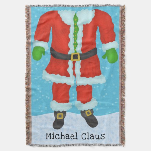 Funny Santa Claus Body Novelty Christmas Add Name Throw Blanket