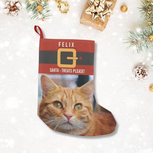 Funny Santa Claus Cat Photo and Name Personalized Small Christmas Stocking