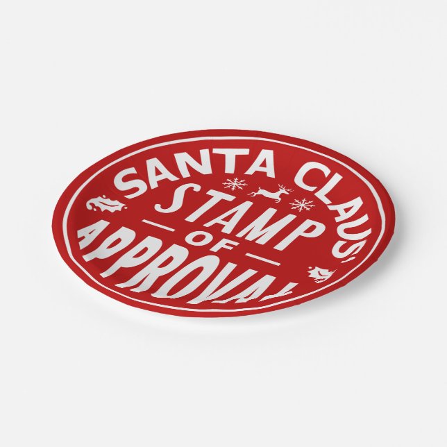 Funny Santa Claus Christmas Approval Stamp Party Paper Plates (Angled)