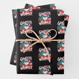 Funny Santa Claus Christmas Gangsta Wrapper Wrapping Paper Sheets