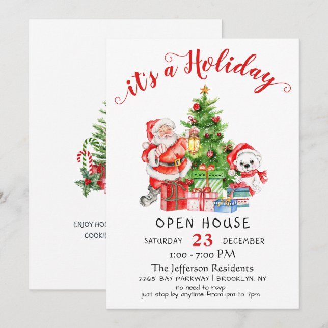 Funny Santa Claus Christmas Holiday Open House Invitation (Front/Back)