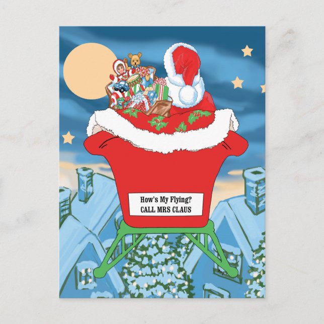 Funny Santa Claus Christmas Humor How's My Flying Holiday Postcard (Front)