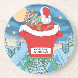 Funny Santa Claus Christmas Humor How's My Flying Sandstone Coaster