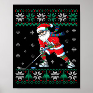 Funny Santa Claus Christmas Ice Hockey Ugly Sweate Poster