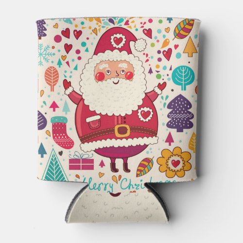Funny Santa Claus Christmas Illustration Can Cooler