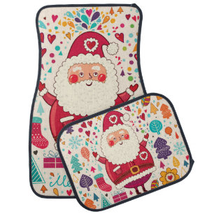 Funny Santa Claus Christmas Illustration Car Floor Mat