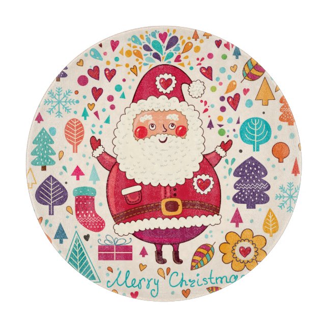 Funny Santa Claus Christmas Illustration Cutting Board (Front)