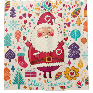 Funny Santa Claus Christmas Illustration Shower Curtain