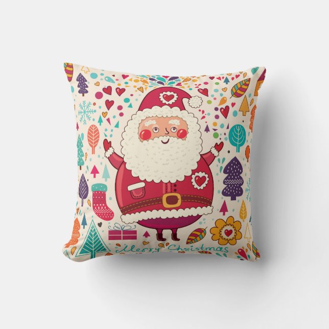 Funny Santa Claus Christmas Illustration Throw Pillow (Front)