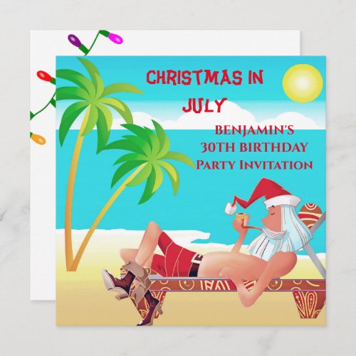 Funny Santa Claus Christmas In July Birthday Party Invitation