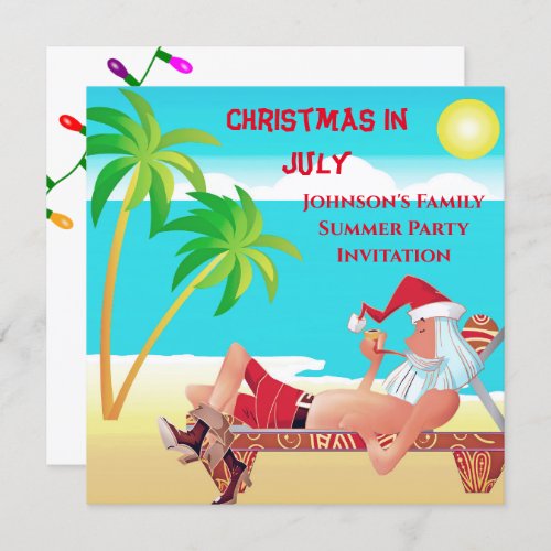 Funny Santa Claus Christmas In July Summer Party  Invitation