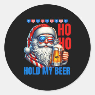 Funny Santa Claus Christmas July 4th Patriotic Hol Classic Round Sticker