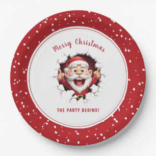 Funny Santa Claus Christmas Party Red White Paper Plates