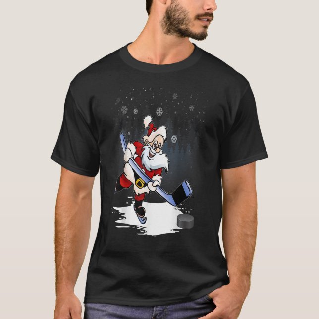 Funny Santa Claus Christmas tee Ice Hockey Xmas Ki (Front)