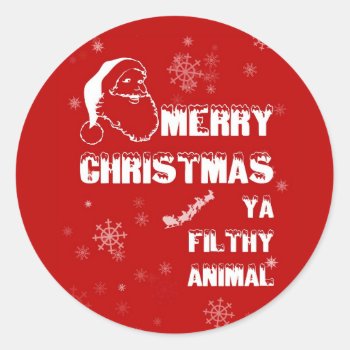 Funny Santa Claus Classic Round Sticker by customvendetta at Zazzle