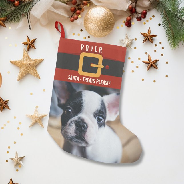Funny Santa Claus Dog Photo and Name Personalized Small Christmas Stocking (Creator Uploaded)