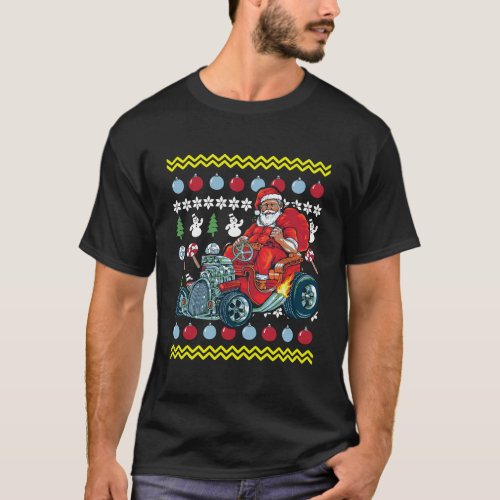 Funny Santa Claus Driving Hot Rod Ugly Christmas V T_Shirt
