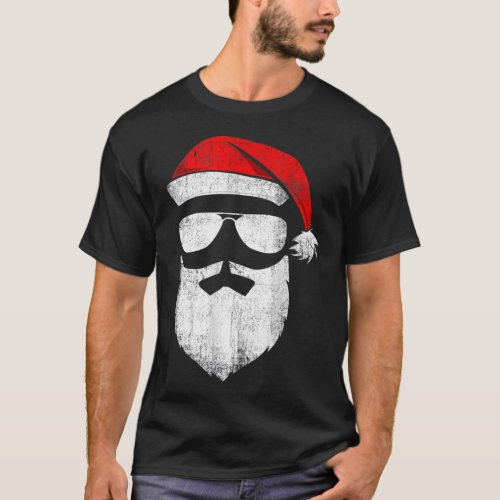 Funny Santa Claus Face Sunglasses with Hat Beard C T_Shirt