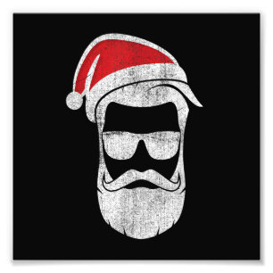 Funny Santa Claus Face with Hat Beard & Glasses Ch Photo Print
