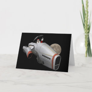 Funny Santa Claus Flying A Spacecraft Holiday Card