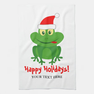 Funny Santa Claus frog cartoon custom Christmas Kitchen Towel