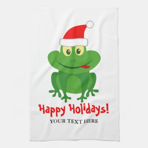 Funny Santa Claus frog cartoon custom Christmas Kitchen Towel