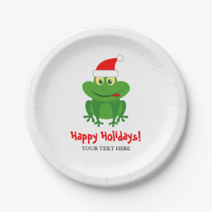 Funny Santa Claus frog cartoon custom Christmas Paper Plates