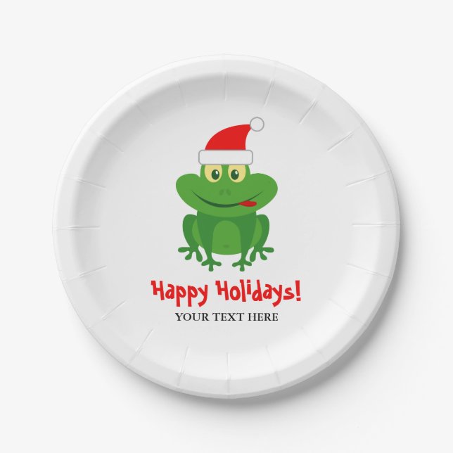 Funny Santa Claus frog cartoon custom Christmas Paper Plates (Front)