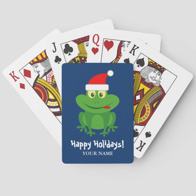 Funny Santa Claus frog cartoon custom Christmas Poker Cards (Back)